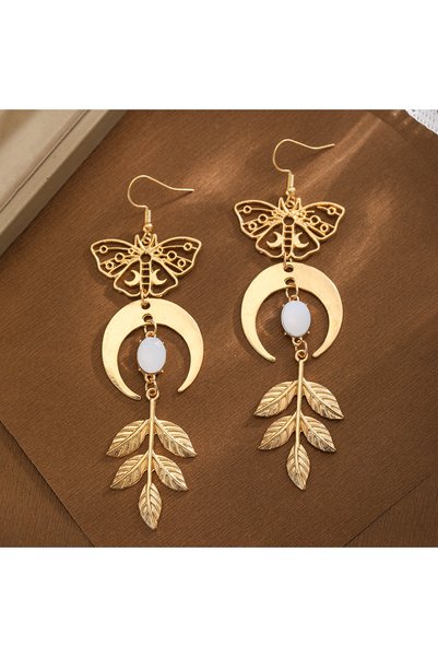 Choice Gold-color Bohemian Style Hollowed-Out Moth-Shaped Crescent Leaves Mul...