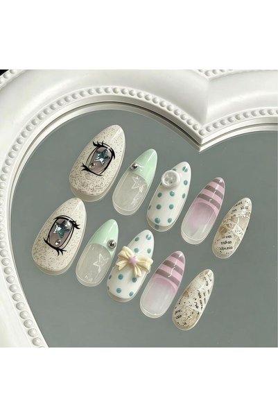Choice Medium Almond QYTY-M 10 pieces of handmade almond-shaped full-cover na...