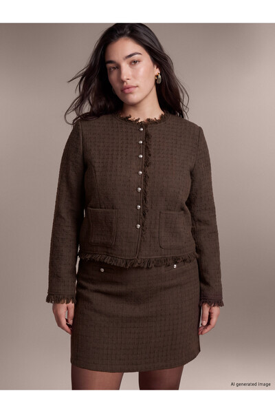 LC Waikiki LCW Petite Brown Muslin-Print Standard & Regular Women's Jacket—Th...