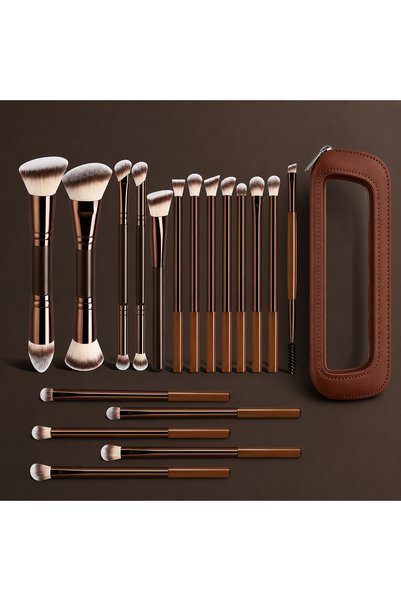 Choice Coffee Brown 19Pcs Cosmetic Makeup Brush Set With PU Storage Bag Soft ...