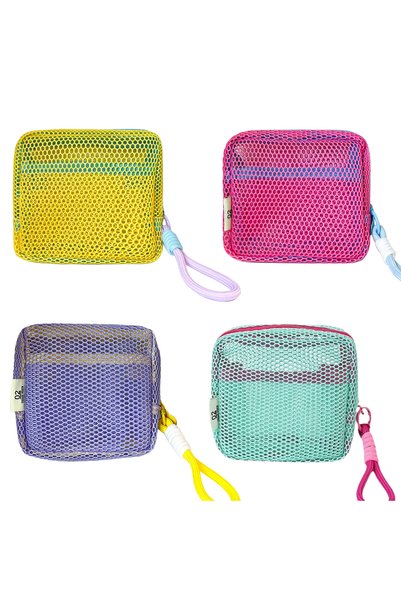 Choice 4pcs Color mixing Small Mesh Beach Pouch Clear Cosmetic Bag with Detac...