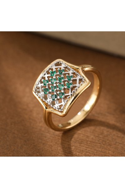 Choice 10 green Retro Court-Style Hollowed-Out Green Zirconia-Set Ring Made o...