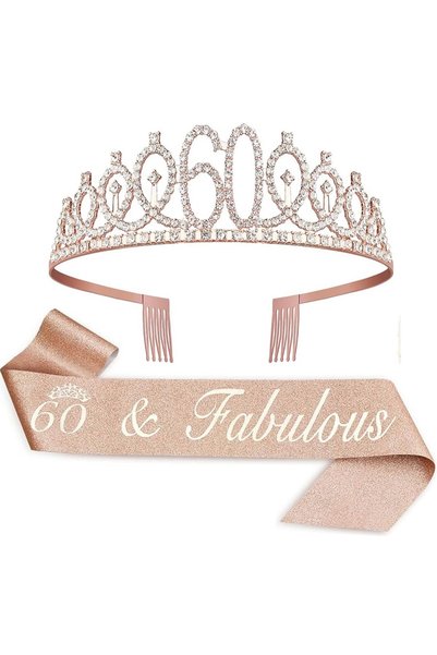 Choice rose-gold-60 Birthday Sash and Crown for Women 15th 20th 25th 30th 35t...