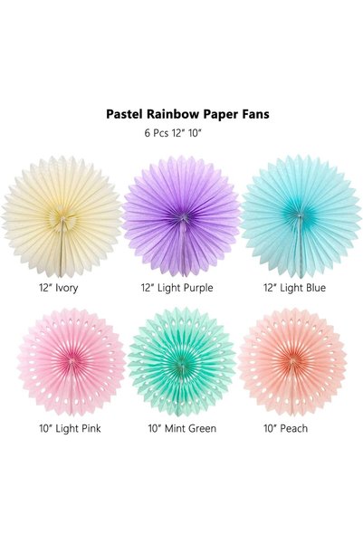 Choice 12inch and 10inch colorful Pastel Rainbow Paper Fans Party Decorations...