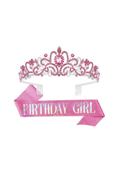 Choice pink 2pcs/set Bling Rhinestone Crystal Crown Tiara Birthday Girl Sash ...