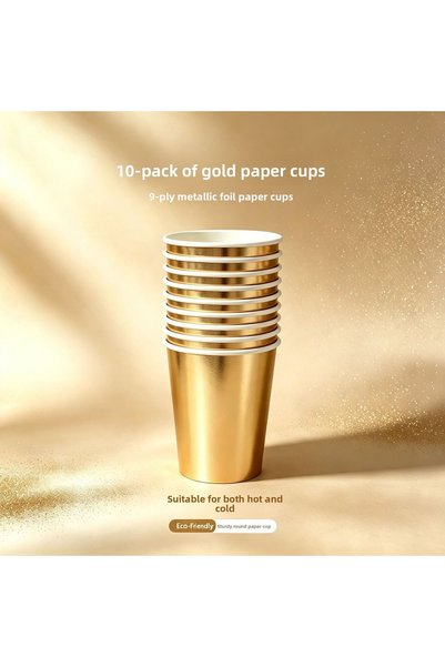 Choice gold 10-Pack Disposable Party Tableware Hot Stamping Paper Cups Birthd...