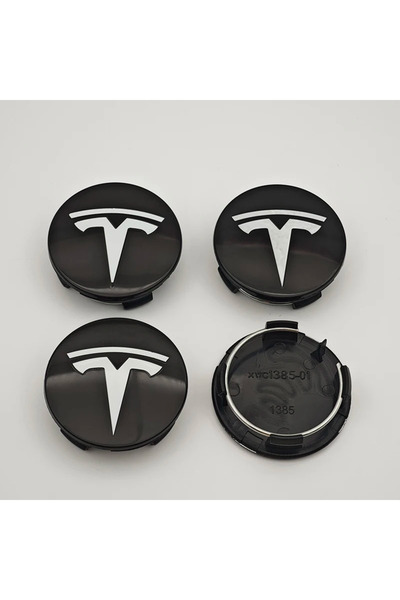TESLA Black White 4pcs 4Pcs 56mm ABS Wheel Center Hub Cap Emblem Logo Car Rim...