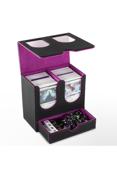 Choice Black-Purple Card Deck Box with Display Window, Holds 200 Double‑Sleev...