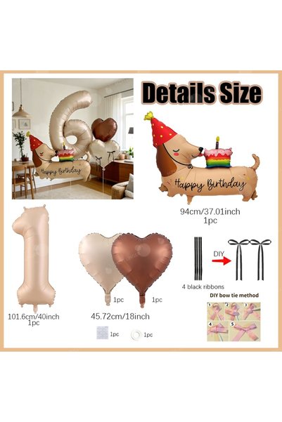 Choice Other number 1 Birthday Cartoon Sausage Dog Balloon Set Heart Shaped B...