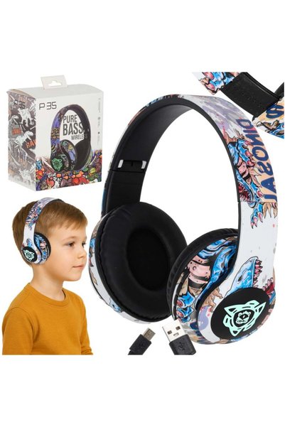 Ikonka Casti wireless bluetooth 5.1 on-ear rgb pentru copii si tineri, pliabi...
