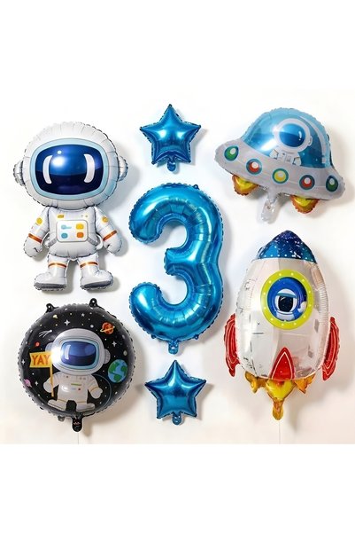 Choice NUMBER 32inch Number 3 7Pcs Outer Space Astronaut Rocket Balloon Set S...