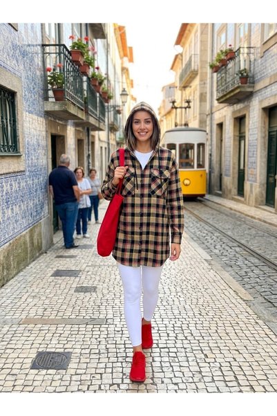 Polologin Butik Cămașă-tunică oversize pentru femei, cu glugă, în stil „tăiet...
