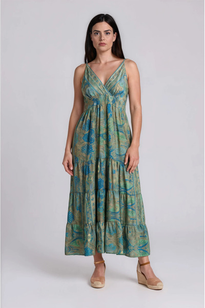 Marilyn Boutique Φόρεμα Αμάνικο Εμπριμέ Χρυσές Λέπτομέρειες