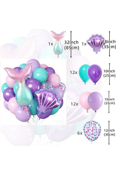 Choice Other 3 32Pcs Mermaid Party Balloon Kit, Cute Shell Mermaid Pattern Ba...
