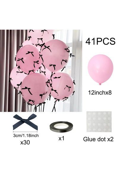 Choice Other style two Bow Balloons Set White Balloon Mini Pink Ribbon Bows G...