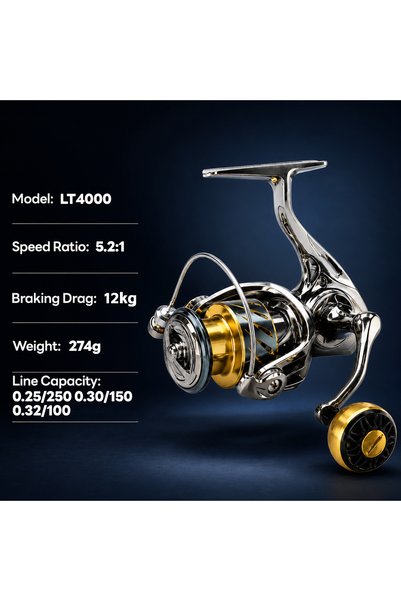 Choice LT-4000 ANATONO بكرة صيد معدنية بسرعة دوران 5.2:1 وقوة سحب قصوى 15 كجم...