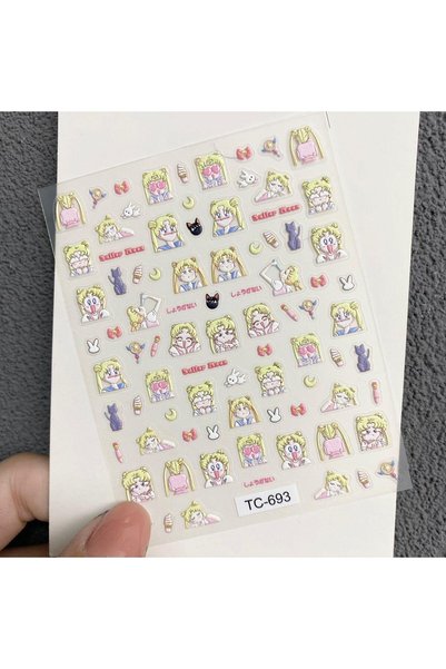 BANDAI 01 Cute cartoon Sailor Moon Tsukino Usagi embossed nail stickers, Moon...