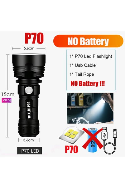 Choice مصباح يدوي تكتيكي LED عالي الطاقة XHP70، لون أسود، يعمل ببطارية ليثيوم...