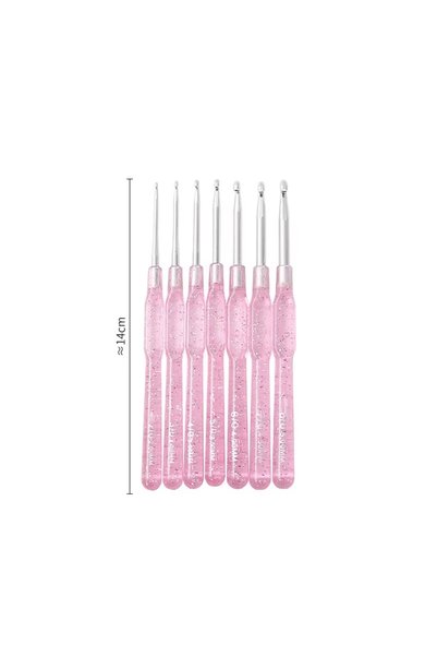 Choice Pink 7 PCS Aluminum Crochet Hooks Set (2.0-5.0mm) with Colorful Clear ...