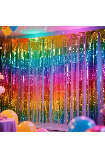 Choice Colorful bright ligh Bright Color Gradient Rain Silk Curtain Birthday ...