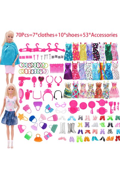 Choice B1087L99L103 70 قطعة من إكسسوارات الدمى = 7*ملابس + 10*أحذية + 53*إكسس...