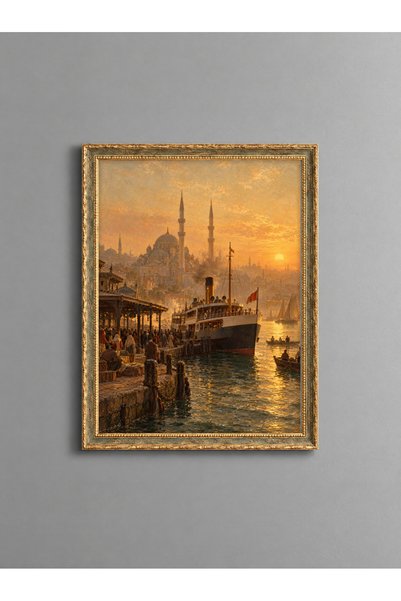 ZURİ DESİGN Tablou din MDF cu aspect de ramă vintage aurie și vedere asupra o...