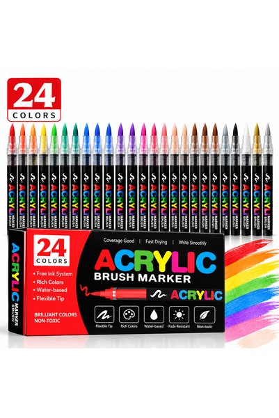Choice 24 Color Direct Ink Acrylic Paint Marker Pens Rich Colors Soft Brush T...