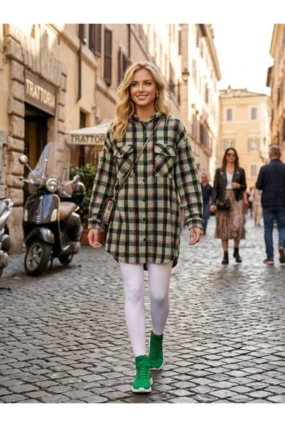 Polologin Butik Cămașă-tunică oversize pentru femei, cu glugă și model cu eco...