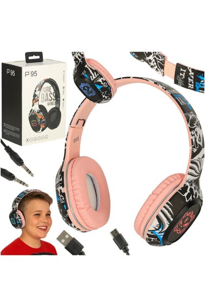 Ikonka Căști wireless pentru copii, over-ear, cu iluminare RGB, Bluetooth 5.1...