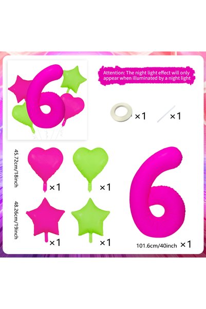Choice 40inch 6 Neon Fluorescent Digital Balloon Set 1-9 Five Pointed Star He...