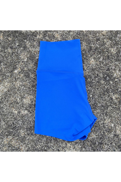 Choice M Electric Blue Solid Color High Waist Yoga Short Leg Women Fitness Sp...