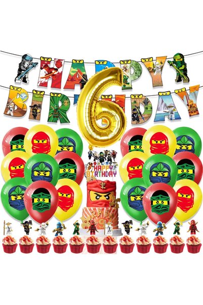 Choice 33pcs set 6 Ninjago Themed Birthday Decor Set Hanging Banner Cake Topp...