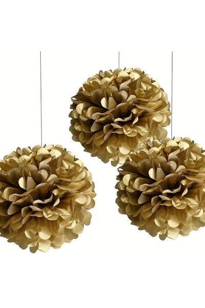 Choice 25cm Golden 3Pcs Paper Pom Poms 10 inch Hanging Paper Flower Ball Wedd...