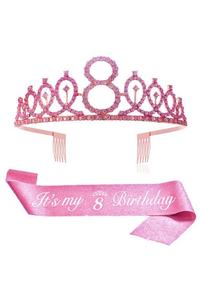 Choice pink-8 Birthday Decorations for Girls Crown Tiara Sash Set Gift 4th 5t...