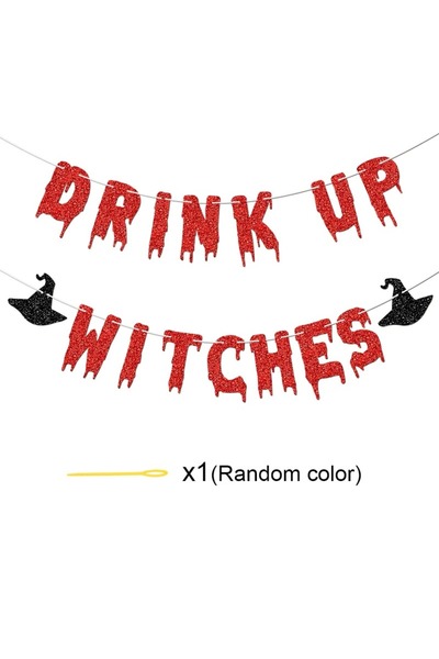 Choice لافتة "Red Drink Up Witches" لحفلات الهالوين، لافتة بحروف لامعة، بتصمي...