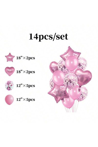 Choice 14pcs Pink 14pcs Rose Gold Latex & Foil Balloon Decoration Set For Bir...