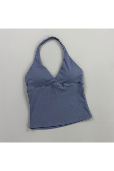 Choice XS Navy Blue Histello Women Gym Halter Sports Tank Top Deep V Neck Pad...