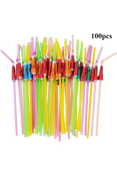 Choice A 100PCS Hawaiian Party Umbrella Drink Straws Flamingo Juice Cocktail ...