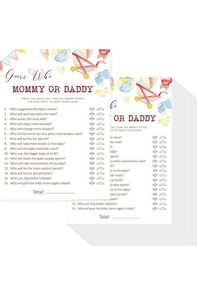 TERRIFI 50Pcs Baby Shower Games, Guess Who Mommy or Daddy Cards, Gender Neutr...