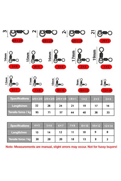 Choice black 5x6 50Pcs 3 Way Fishing Swivel with Ball Bearings 360° Smooth Sp...