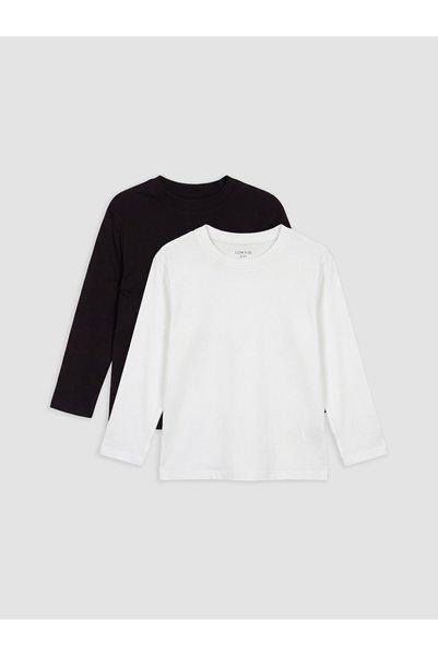 LC Waikiki TexX Store Kalitesi LCW Kids Beyaz Penye Düz Standart & Regular Uzun Kollu Erkek Çocuk Tişört