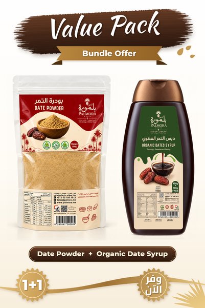 Palmora Mixed Bundle: 100% Natural Date Powder 500g + Organic Date Syrup 400g...