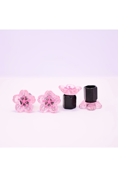 Choice 4PCS 4Pcs Pink Flower Sparkling Petal Tire Valve Caps Metal for Cars B...