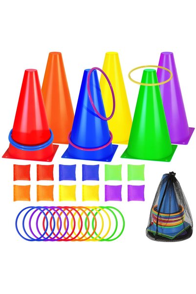 DoubleCare 3 in 1 Carnival Game Set, Soft Cone Bean Bag Ring Toos Game, Famil...