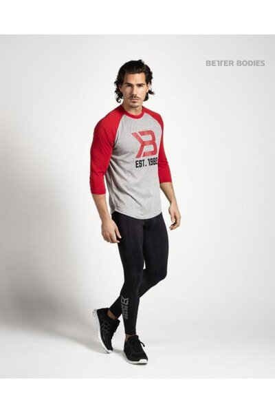 BETTER BODIES Men's Baseball T-Shirt - Red-Gray Melange