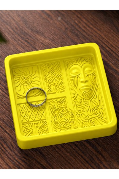 Belupa Ethnic Face and Sun-Patterned Square Jewelry Tray Organizer