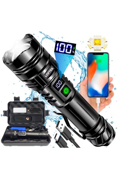 OEM Lanternă tactică LED puternică 20000 lumeni, reîncărcabilă USB-C cu power...