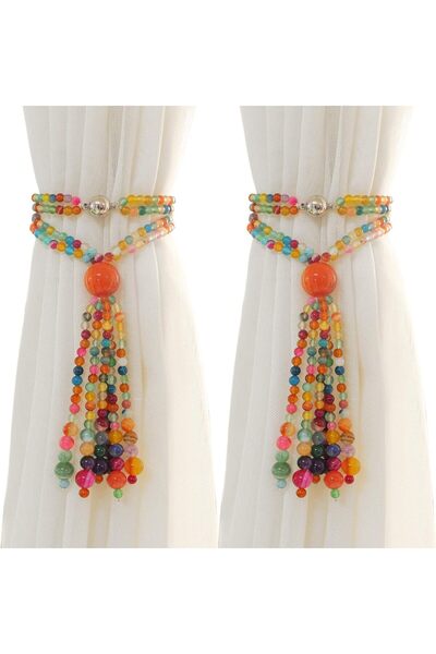ALMEKAQUZ Magnetic Curtain Tiebacks, 2 Pack Colorful Agate Tassel Curtain Dra...