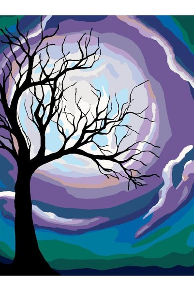 Painting-numbers Set pictura pe numere Copac si luna 3296, panza pe rama lemn...