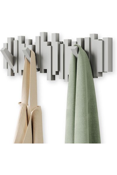 umbra Sticks Wall-Mounted Coat Rack Rail Hook with 5 Retractable Pegs – Moder...